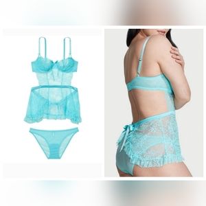 SET! Victorias secret open back baby doll and panty lingerie set LARGE